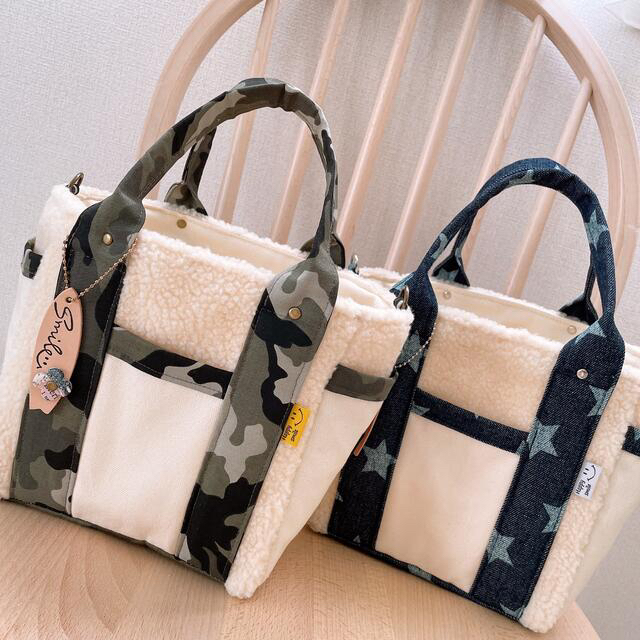 【 sale ♫ 】モコモコボア × カモフラ ☆ smileトートバック ☆ 【 sale ♫ 】モコモコボア × カモフラ ☆ smileトートバック ☆