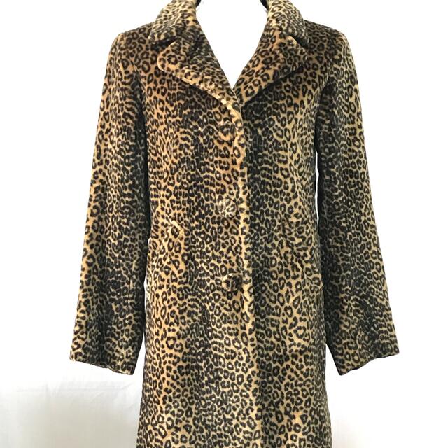 美品アニエスべー豹柄レオパード柄の重厚感あるロングコート、サイズ1、S、7号