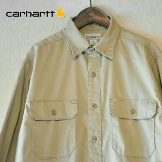 カーハート(carhartt)の古着★Carhartt カーハート★裾ロゴ  カーキベージュ長袖ワークシャツ M(シャツ)