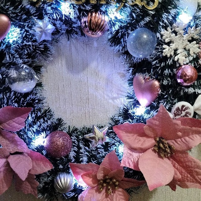 デコレーションライト付きクリスマスリース☆ピンク☆ハート☆40cm ハンドメイドのフラワー/ガーデン(リース)の商品写真