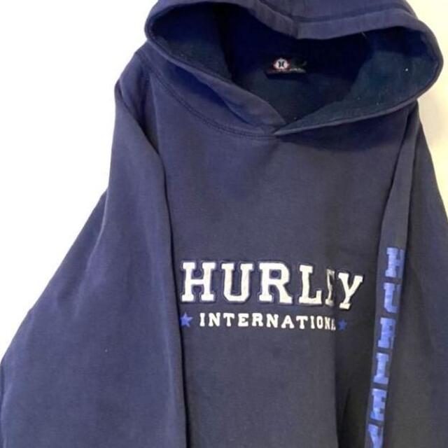 Hurley(ハーレー)のHURLEY INTERNATIONAL刺繍スウェットパーカーXLネイビー紺古着 メンズのトップス(パーカー)の商品写真