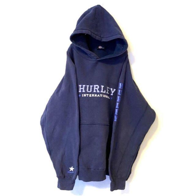 Hurley(ハーレー)のHURLEY INTERNATIONAL刺繍スウェットパーカーXLネイビー紺古着 メンズのトップス(パーカー)の商品写真