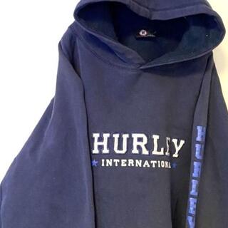 ハーレー(Hurley)のHURLEY INTERNATIONAL刺繍スウェットパーカーXLネイビー紺古着(パーカー)