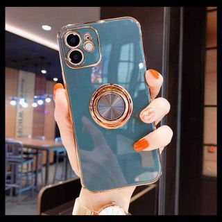 iPhone13ケース ブルーグレー スマホリング付きカバー おしゃれ 水色