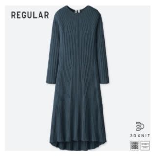 ユニクロ(UNIQLO)のユニクロ　3Dメリノリブフレアワンピース 　Mブルー(ひざ丈ワンピース)