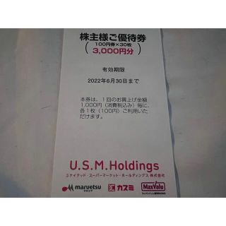 マルエツなどで利用できる株主優待券 3000円分 USMHoldings(ショッピング)