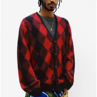 SUPREME シュプリーム 18SS Brushed Argyle Cardigan ブラッシュド アーガイルニット カーディガン ブラック/レッド