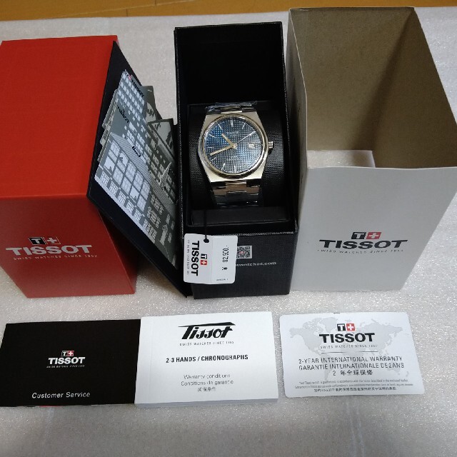 TISSOT PRX powermatic80ブルー文字盤,純正の革ベルト付き