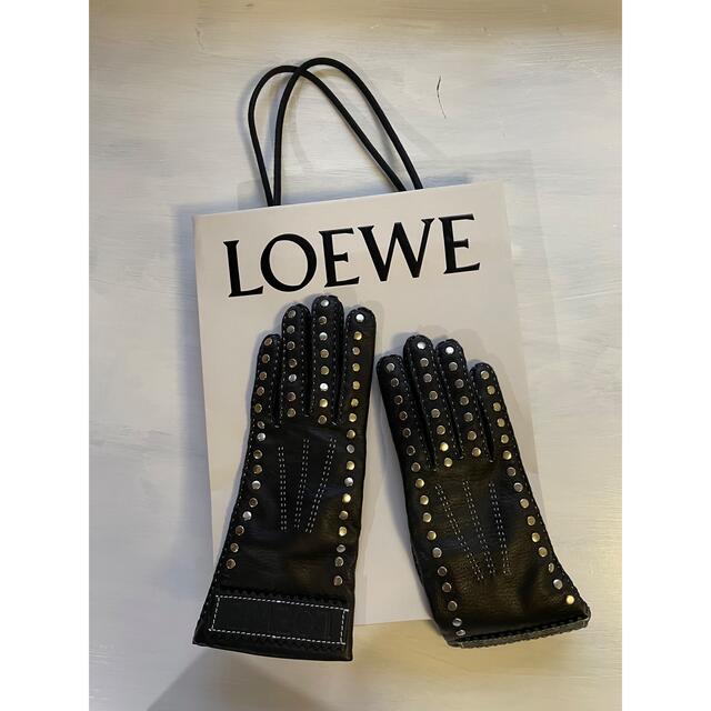 純正品保証 LOEWE スタッズレザー手袋 子羊革 シープスキン カシミア