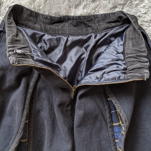 PAMEO POSE(パメオポーズ)のパメオポーズ ボックスプリーツスカート　タータンチェック　ネイビー　コーデュロイ レディースのスカート(ひざ丈スカート)の商品写真