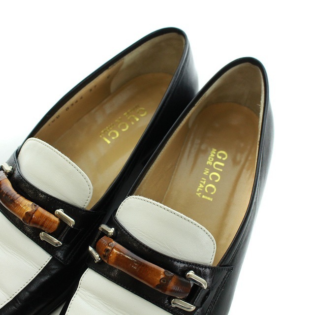 Gucci(グッチ)のグッチ ローファー ビット レザー バンブー 24cm 黒 白 0364 レディースの靴/シューズ(ローファー/革靴)の商品写真