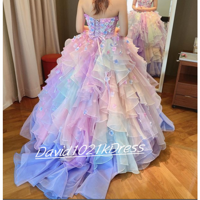 カラードレス レインボースカート ベアトップ 花びら付き 披露宴 カラードレス レインボースカート ベアトップ 花びら付き 披露宴