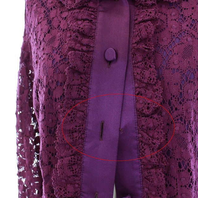 Gucci(グッチ)のグッチ 2015年製 シャツワンピース 総レース 長袖 38 M 紫 パープル レディースのワンピース(ひざ丈ワンピース)の商品写真