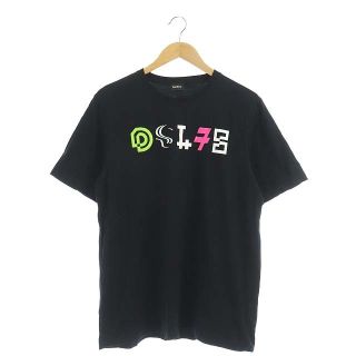 ディーゼル(DIESEL)のディーゼル クルーネックTシャツ カットソー プリント 装飾 半袖 L 黒(Tシャツ/カットソー(半袖/袖なし))