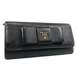 プラダ(PRADA)の【美品】PRADA(プラダ) サフィアーノフィアッコ 二つ折り長財布 黒(財布)