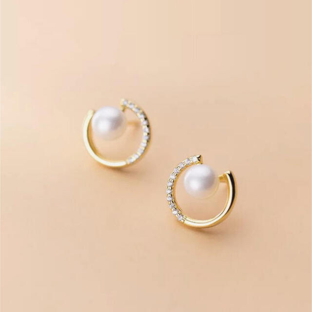 4℃(ヨンドシー)のpearl round zirconia pierce s925 & 18kgp レディースのアクセサリー(ピアス)の商品写真