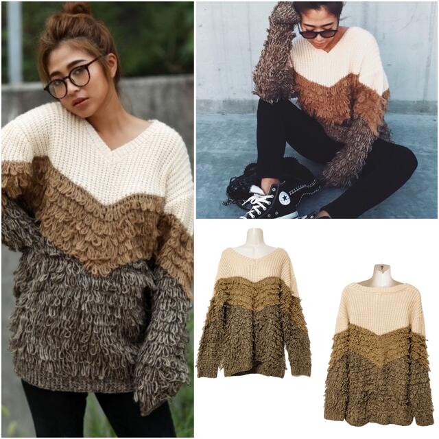 FLOVE(フローヴ)のFLOVE MIXループVネックニット トップス 手編み knit レディースのトップス(ニット/セーター)の商品写真