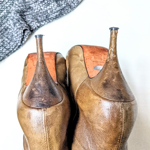 サカグチコウシ✾ミドルブーツ ピンヒール くしゅくしゅ レザー 革 ブラウン レディースの靴/シューズ(ブーツ)の商品写真