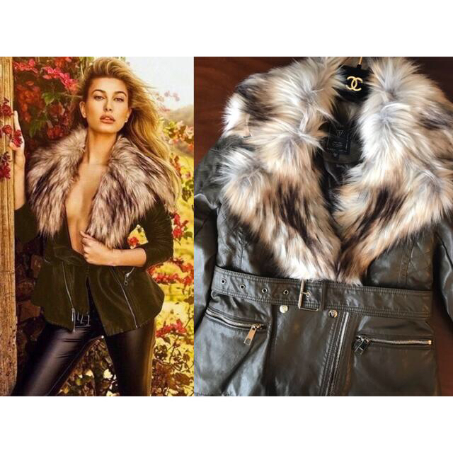 ★新品タグ付★GUESS ファー付きライダースジャケット カーキ ZARA ザラ | フリマアプリ ラクマ