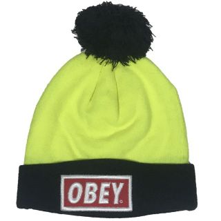 オベイ(OBEY)のOBEY オベイ ボンボン ワッチニットキャップ ライムイエロー/ブラック(ニット帽/ビーニー)