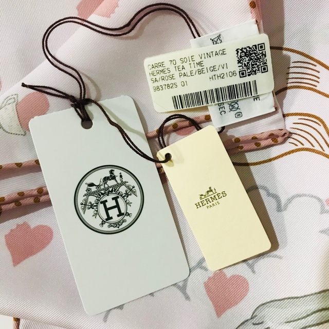 新品 HERMES カレ70 ティータイム ベージュ ピンク ローズ