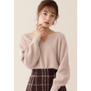 プロポーションボディドレッシング(PROPORTION BODY DRESSING)の【新品・未使用品✧︎*】プロポ☆ベージュ キーネックパール畦ニット(ニット/セーター)