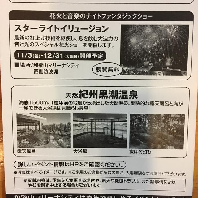 和歌山マリーナシティ　光の祭典　特別割引券 チケットの施設利用券(遊園地/テーマパーク)の商品写真