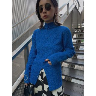 アメリヴィンテージ(Ameri VINTAGE)の【Ameri VINTAGE】3WAY BUMPY KNIT TOP ブルー(カットソー(長袖/七分))