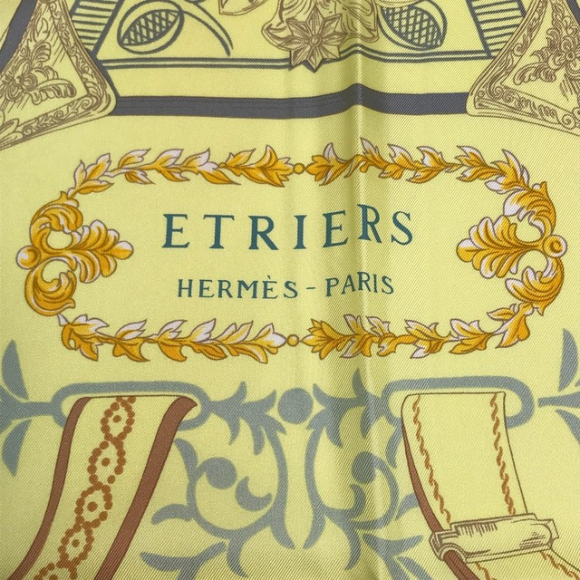 エルメス HERMES カレ90  ETRIERS(鎧) スカーフ シルク イエロー系 5