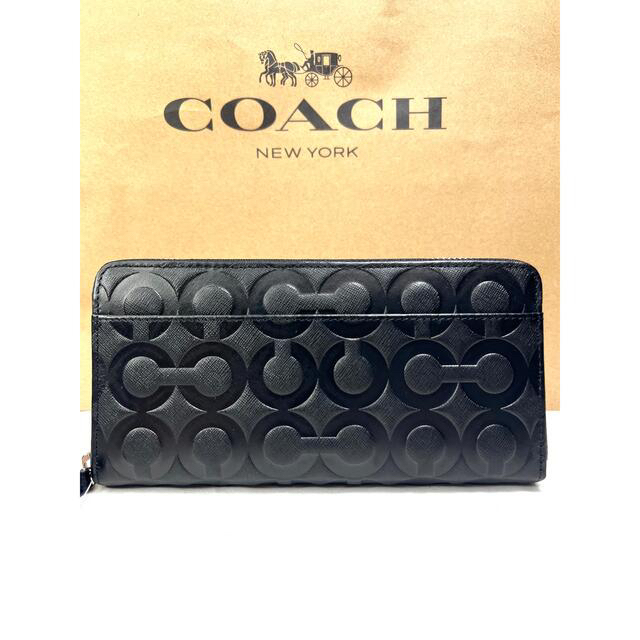 コーチcoach オプアートブラックラウンドファスナーウォレットブラック-