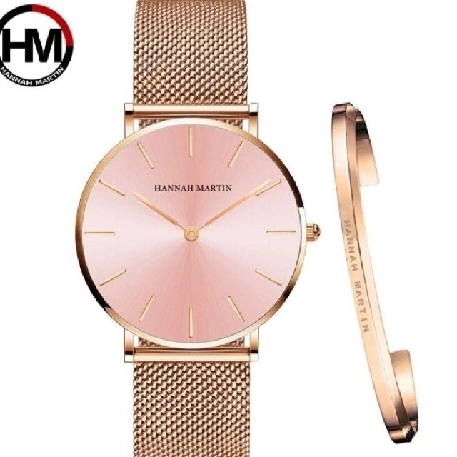 腕時計&バングルHannah Martinローズゴールド×ピンクブレスレット付 レディースのファッション小物(腕時計)の商品写真