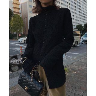 アメリヴィンテージ(Ameri VINTAGE)の【Ameri VINTAGE】3WAY BUMPY KNIT TOP ブラック(カットソー(長袖/七分))