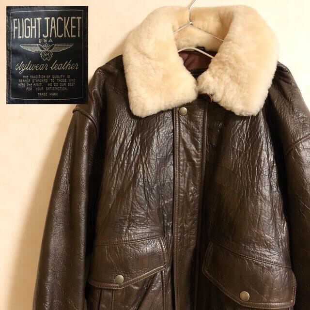 絶対一番安い 古着　flight jacket レザージャケット 羊革 ブラウン ムートン　茶 フライトジャケット