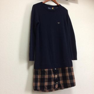 フレッドペリー(FRED PERRY)のMEGコラボ♡フレッドペリー  ウールニットワンピース  ネルシャツコンビ(ひざ丈ワンピース)