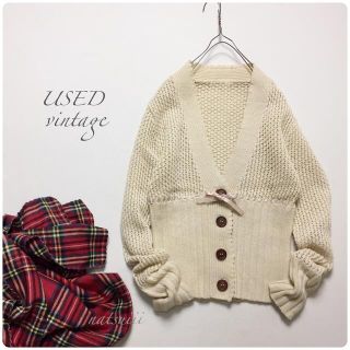 フラワー(flower)のused vintage リブ 切り替え Ｖネック ニット カーディガン(カーディガン)