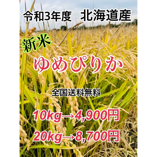 北海道産米令和3年度産 北海道米  新米 ゆめぴりか 20キロ