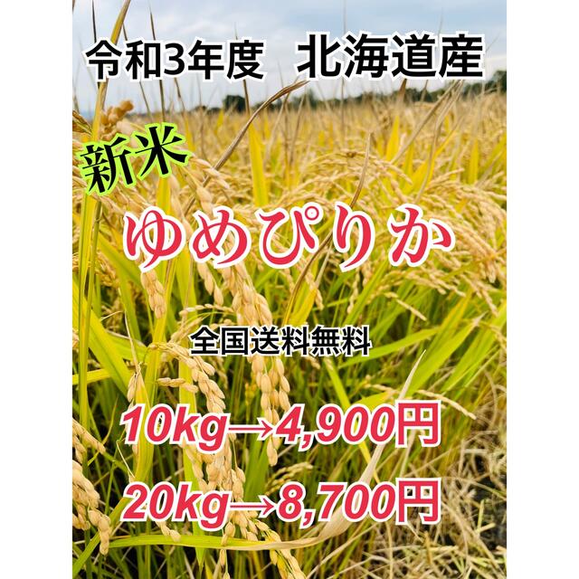 新米　20キロ　ゆめぴりか　米/穀物　令和3年度産　北海道米
