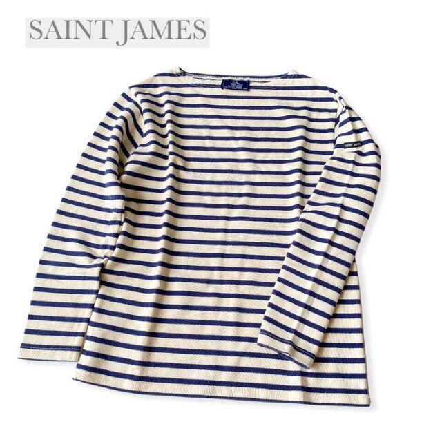 SAINT JAMES(セントジェームス)のセントジェームズ　バスクシャツ　ボーダー七分袖カットソー　フランス製　紺×きなり レディースのトップス(Tシャツ(長袖/七分))の商品写真