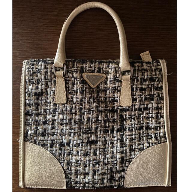 プラダ ツイード ミニトートバッグ 美品 ベージュツイード