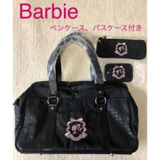 バービー(Barbie)のバービー トートバッグ スクールバッグ 黒 ハート 刺繍 Barbie タグ付き(トートバッグ)