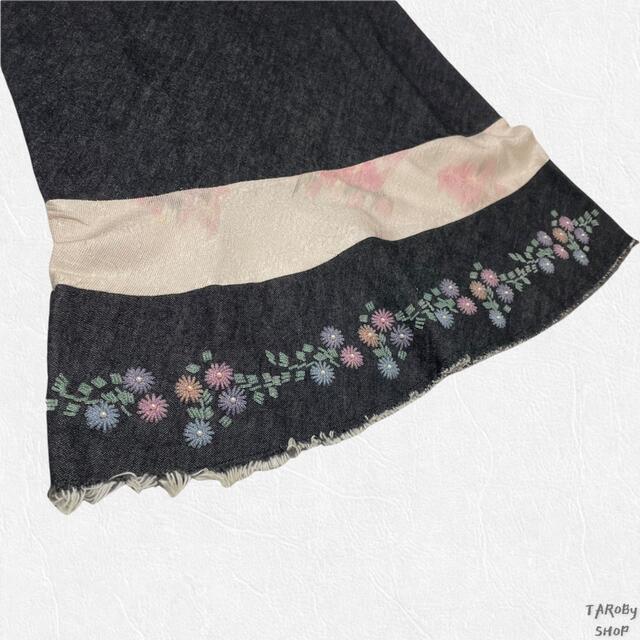トリコ　コムデギャルソンフラワービーズ刺繍　花柄　デニム　ロングスカート