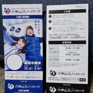 六甲山スノーパーク入園券　2枚セット(スキー場)