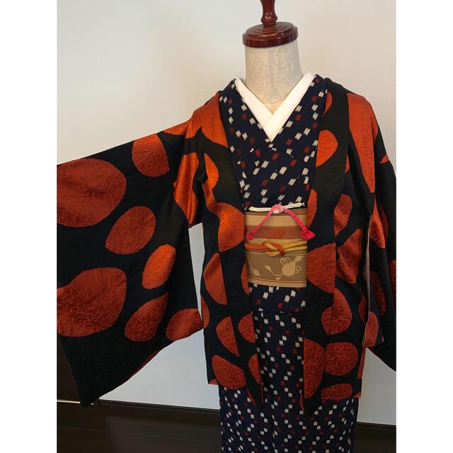 ビッグドット羽織　オレンジ　ブラック レディースの水着/浴衣(着物)の商品写真