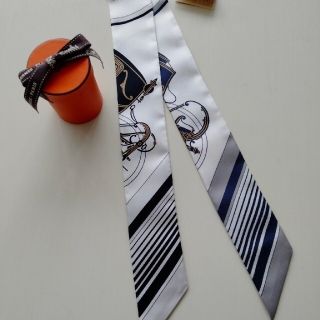 エルメス ツイリー エクスリブリス 紺×白 未使用 タグ付 新品
