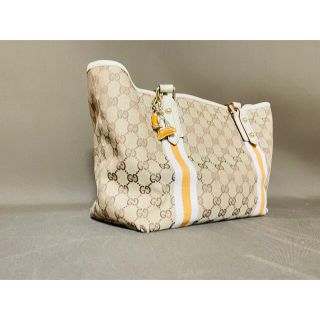 グッチ(Gucci)のグッチ トートバッグ GGキャンバス×レザー シェリーライン イエローホワイト(トートバッグ)