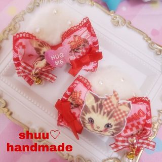 ハンドメイドハンドメイド♡ふわふわ猫耳クリップダイナー猫ちゃん