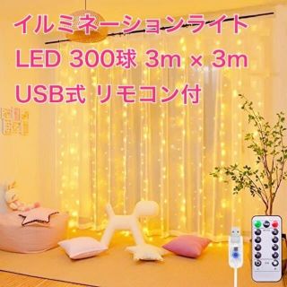 ボリュームインテリアライト LED300球 3m×3m USB リモコン付き(その他)