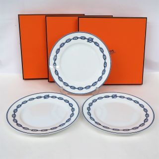 エルメス(Hermes)のエルメス シェーヌダンクル ブルー  22.5cm プレート 計3点 箱付 食器(食器)