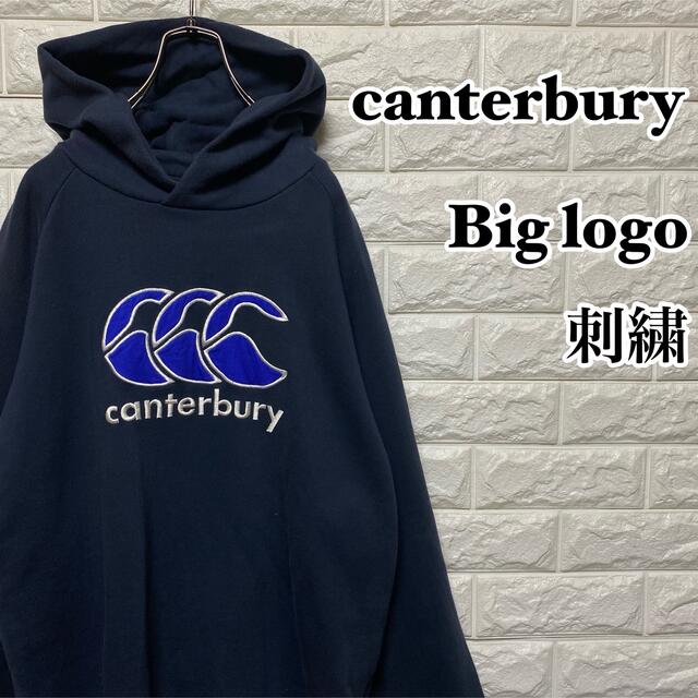 【canterbury】刺繍デカロゴ　プルオーバーパーカー ネイビーメンズ