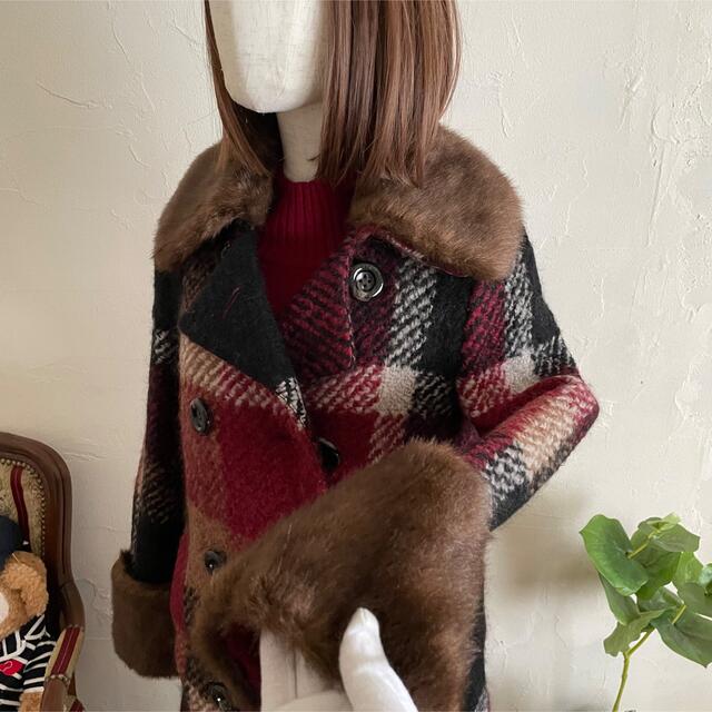 赤ハウスクレストチェック*ミドル丈コート*ブルーレーベルクレストブリッジ